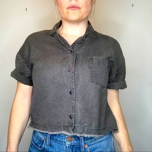 Black Linen and Organic Cotton Cropped Blouse